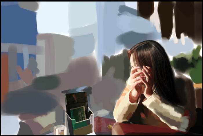 PS绘制在茶餐厅静静等待的美女(13)
