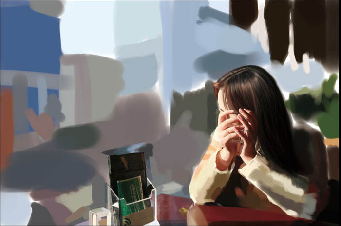PS绘制在茶餐厅静静等待的美女(16)