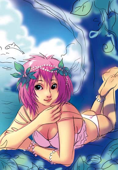 PS梦幻的海边卡通女孩上色教程(3)