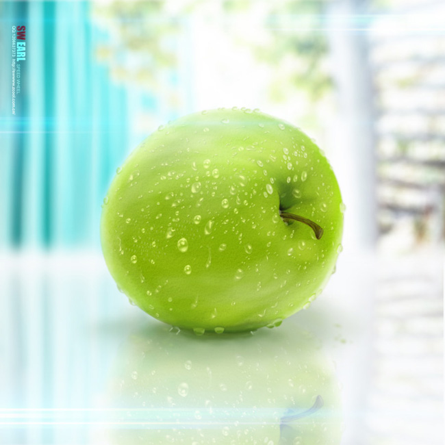 Photoshop绘制沾满水珠的青苹果