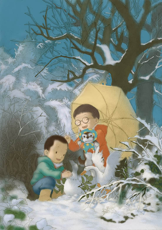 PS鼠绘精细的玩雪人的儿童插画(8)