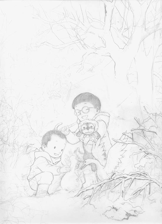 PS鼠绘精细的玩雪人的儿童插画(4)