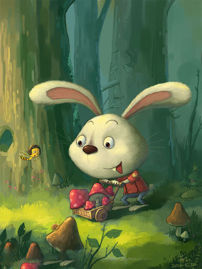 PS鼠绘在森林里采蘑菇的小兔子