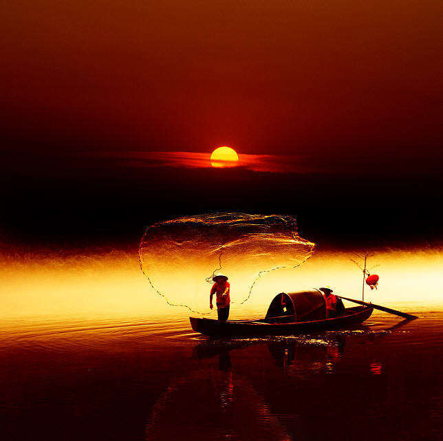 PS打造夕阳下的水上渔船美景(1)