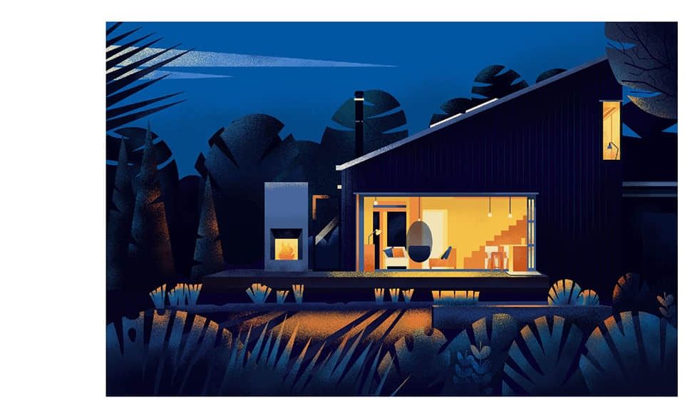 AI+PS绘制静谧夜晚下温暖的庭院插画(16)