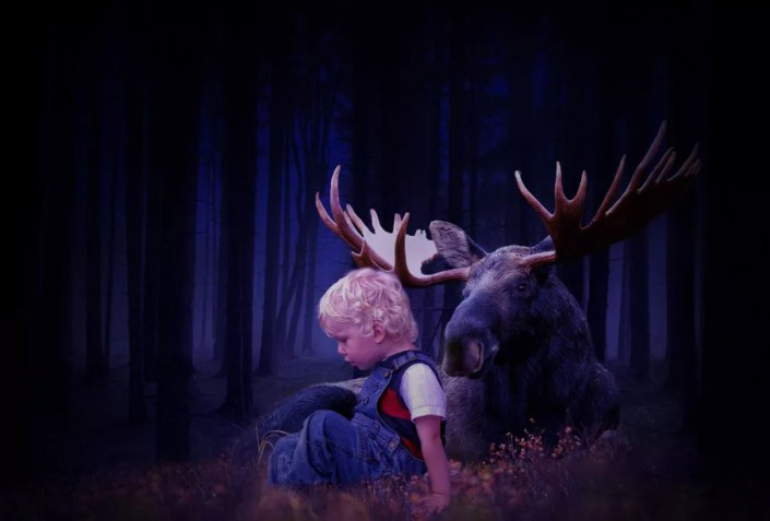 ps制作森林里的小男孩和小鹿
