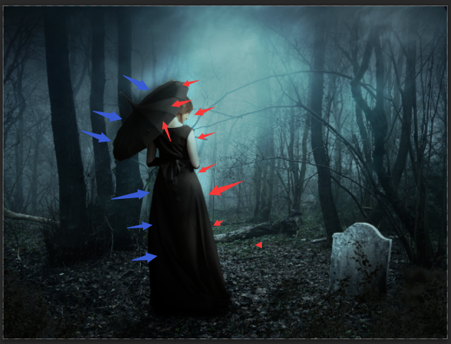 ps合成在黑暗森林漫步的黑衣女人(42)