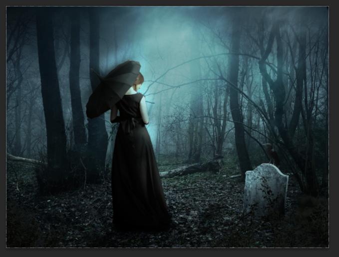 ps合成在黑暗森林漫步的黑衣女人(45)