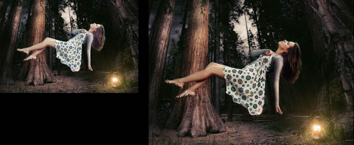 ps合成漂浮在树林半空的女孩照片(12)
