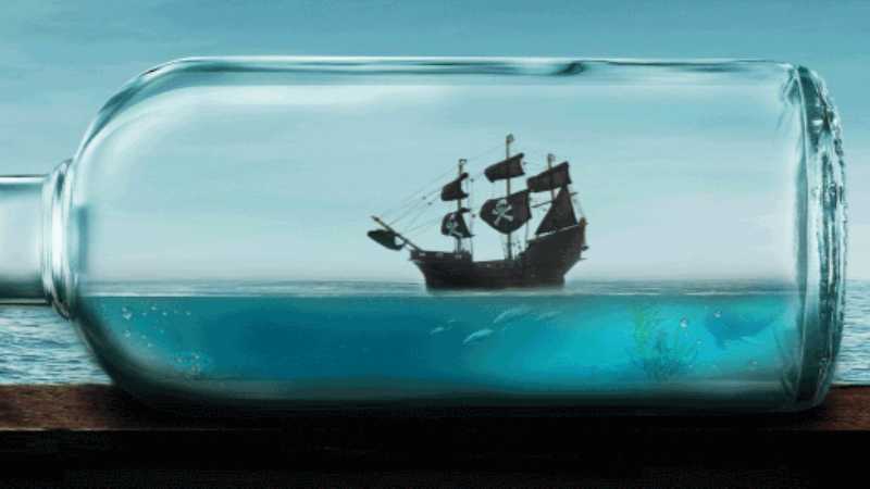 PS合成漂流瓶里的海盗船