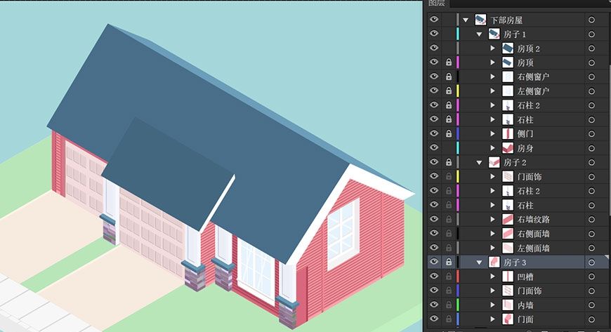 AI绘制2.5D美式风格小别墅(85)